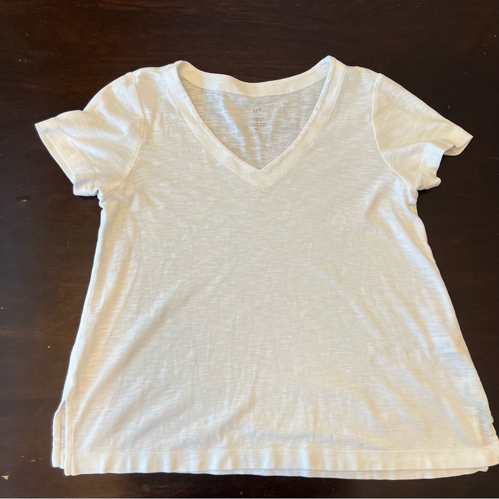 JJill Pima Slub Knit V-Neck Tee White Shirt Cotton Sz Petite S Short Sleeve